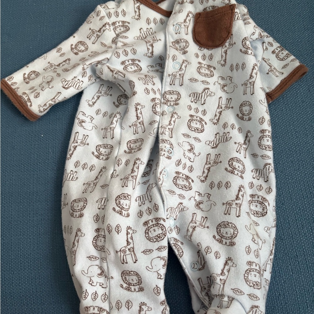 Little Me Blue and Brown Animal Print Footie